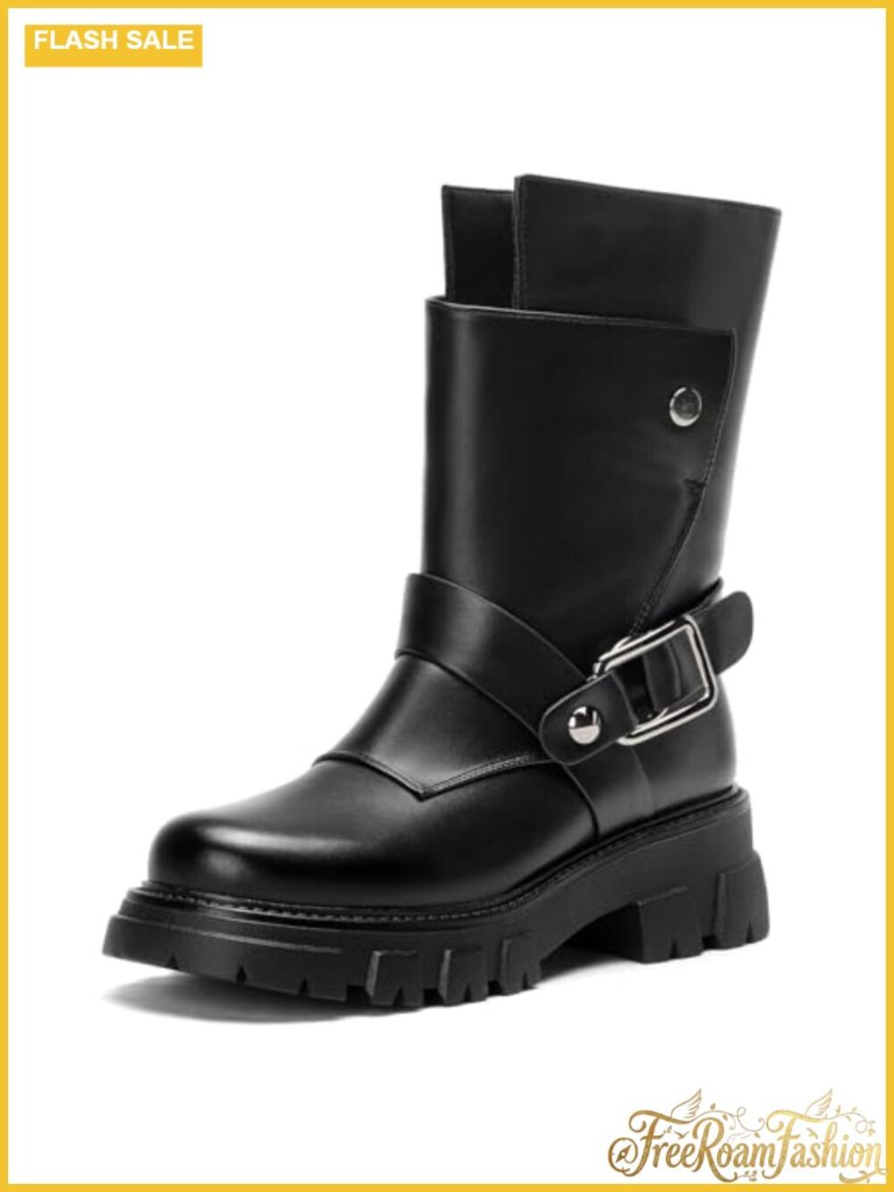 Women's Gothic Motorcycle Ankle Boots Chunky Lug Sole Combat Biker Boot Faux